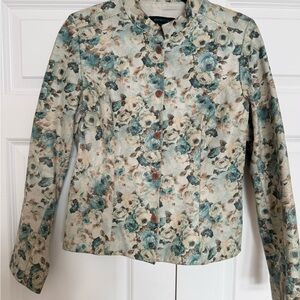 Floral Button-Up Jacket Genuine Leather size M